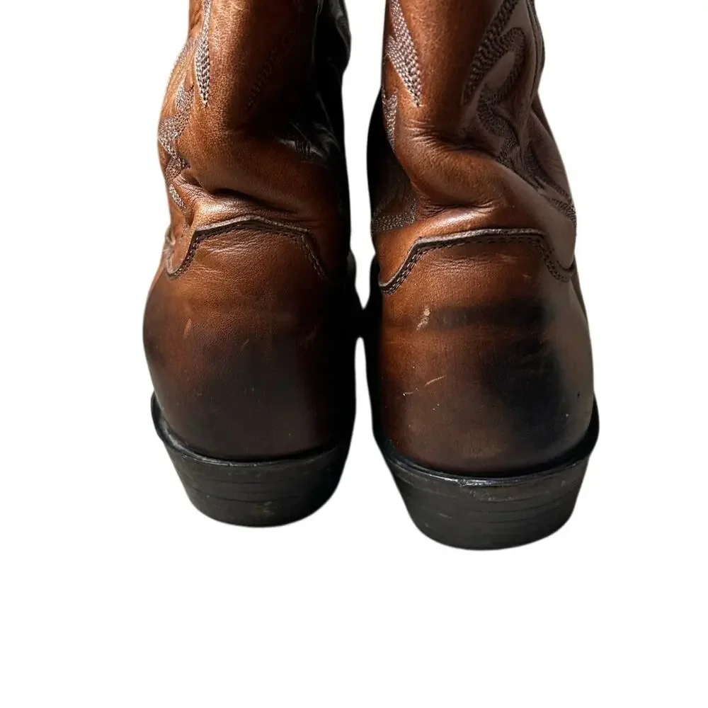 Vintage Brown Leather Western Cowboy Boots Stitch Snip Toe Men's Size 10